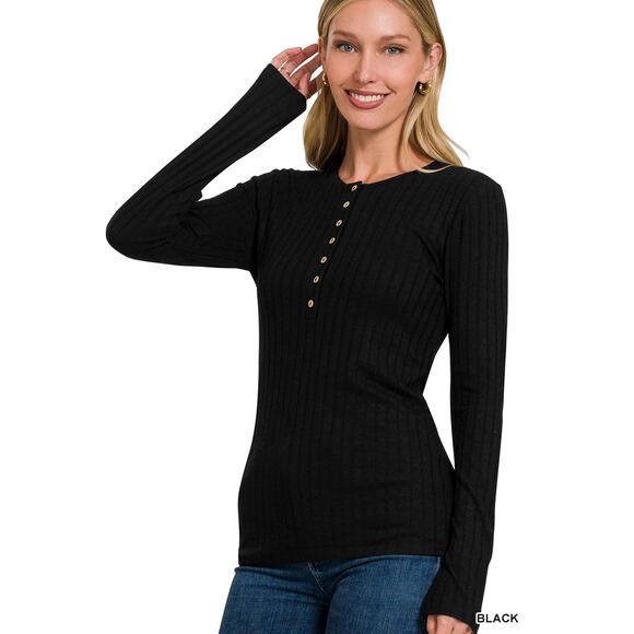 NWT BLACK RIBBED LONG SLEEVE BUTTON DOWN TOP - Small - Picture 2 of 3
